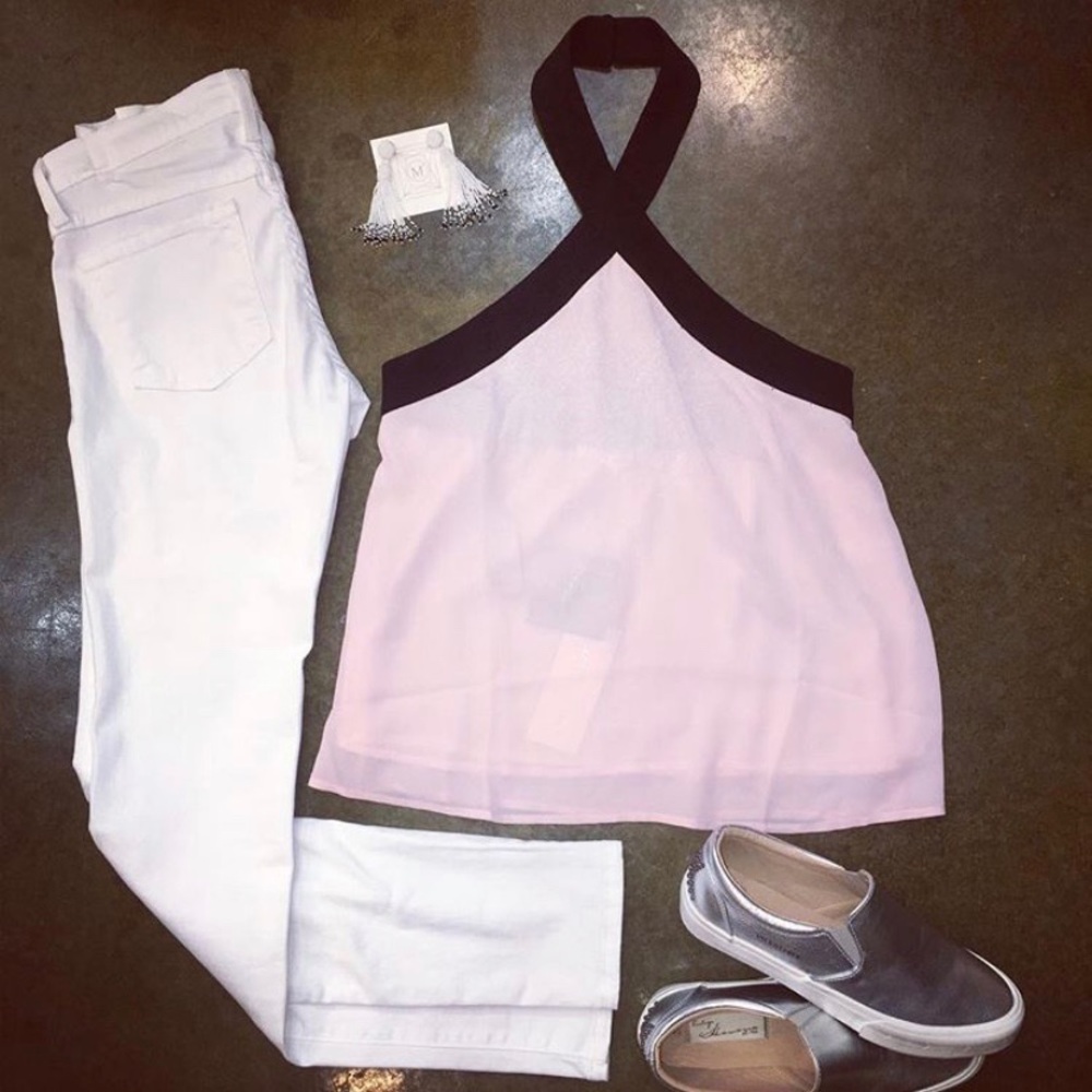 Pink and black halter top